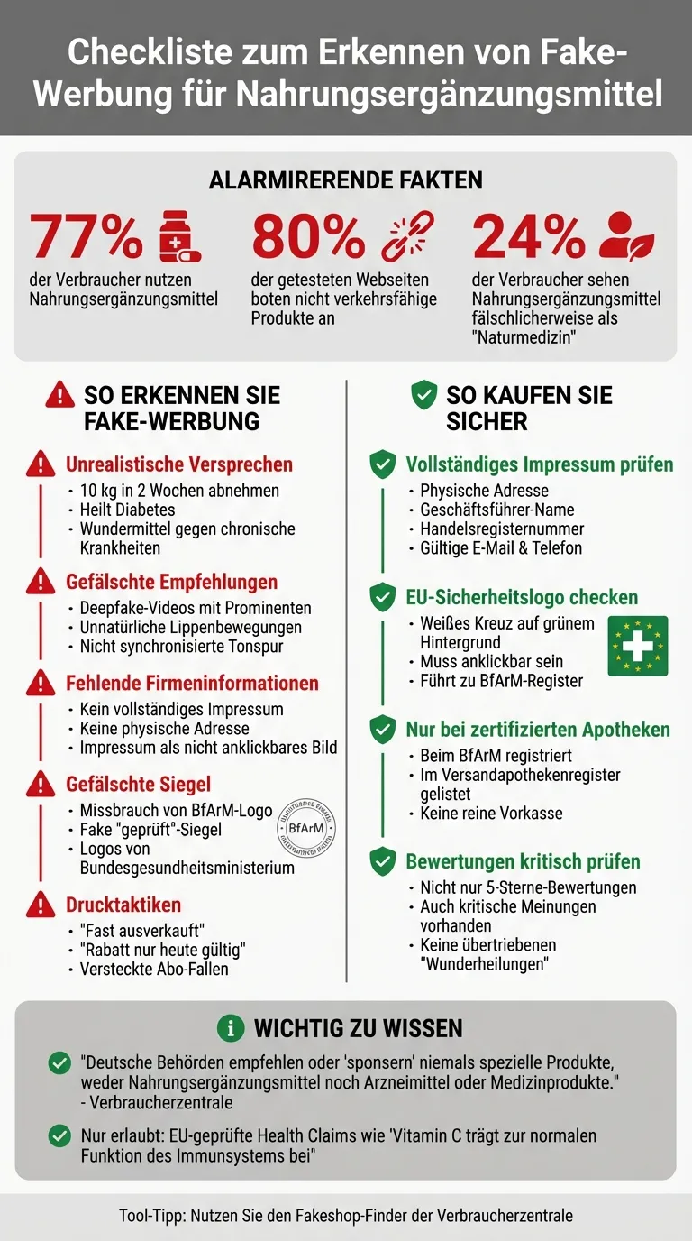 Checkliste: Fake-Werbung für Nahrungsergänzungsmittel erkennen