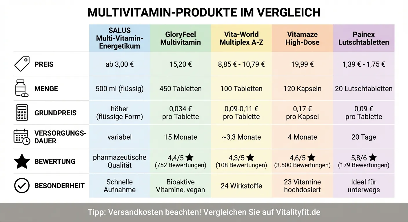 Multivitamin Preisvergleich 2026: Top 5 Produkte im Überblick