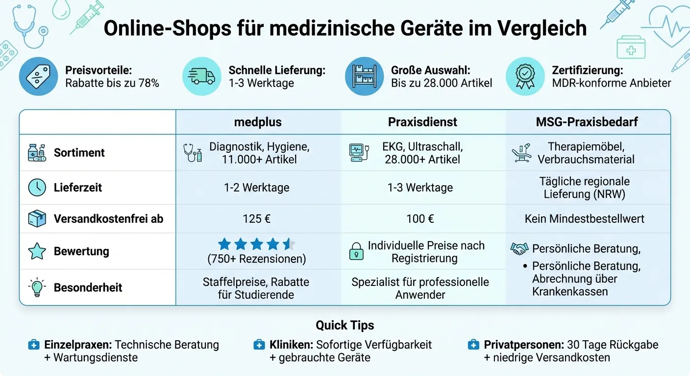 Vergleich Online-Shops für medizinische Geräte: Sortiment, Lieferzeit und Versandkosten
